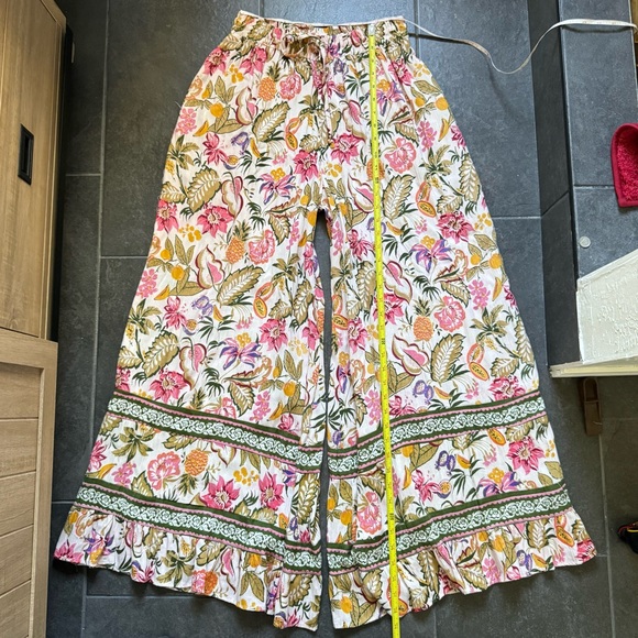 Angie pants M Multicolor Floral Wide Leg beachy coastal vacation festival boho - Picture 7 of 12